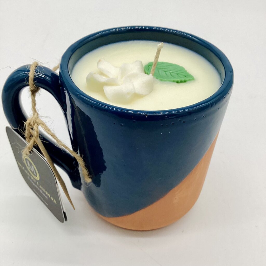 Gardenia (Blue Dipped Terracota Mug) - Mug Candle - 100% Soy Wax