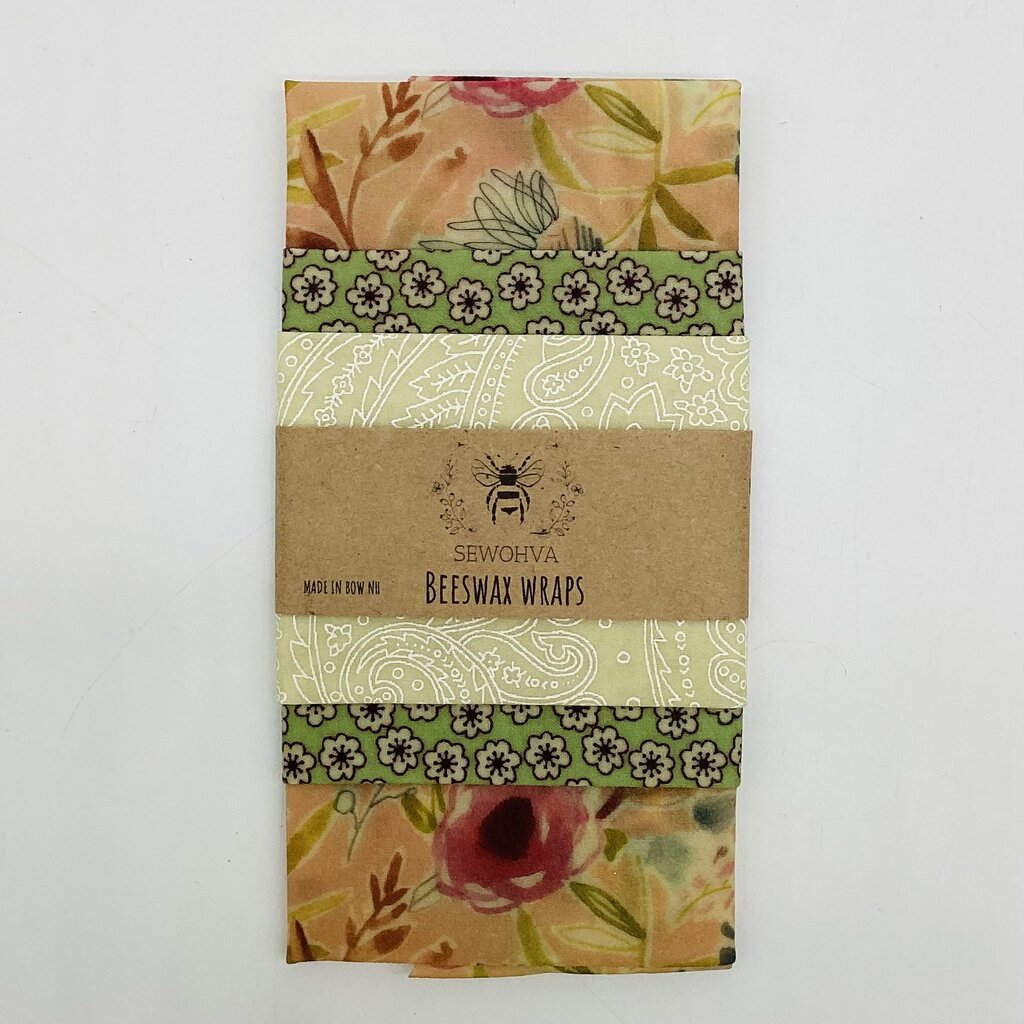 Beeswax Wraps 3 Pack, Pink and Green Flowers