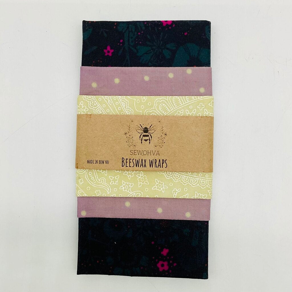 Beeswax Wraps 3 Pack, Blue and Purple Flowers