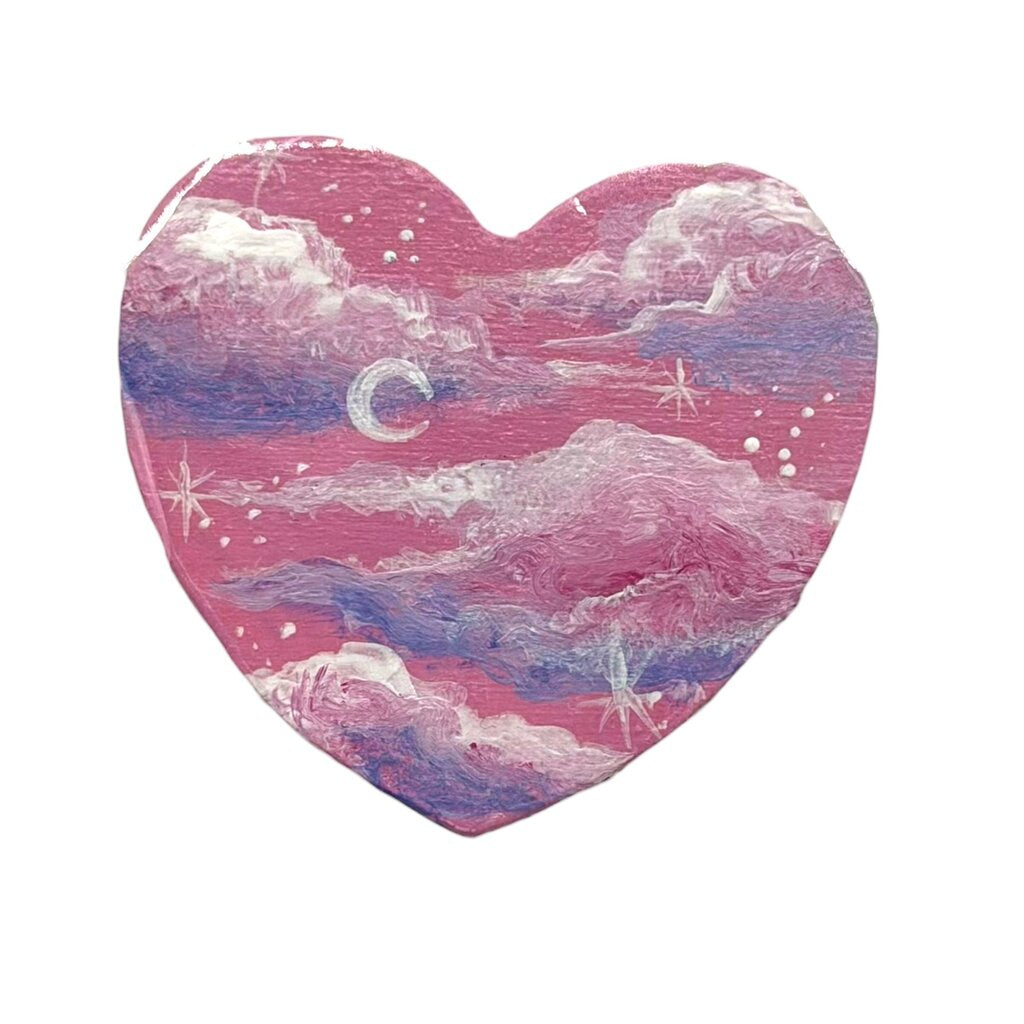 Pink clouds and moon Heart