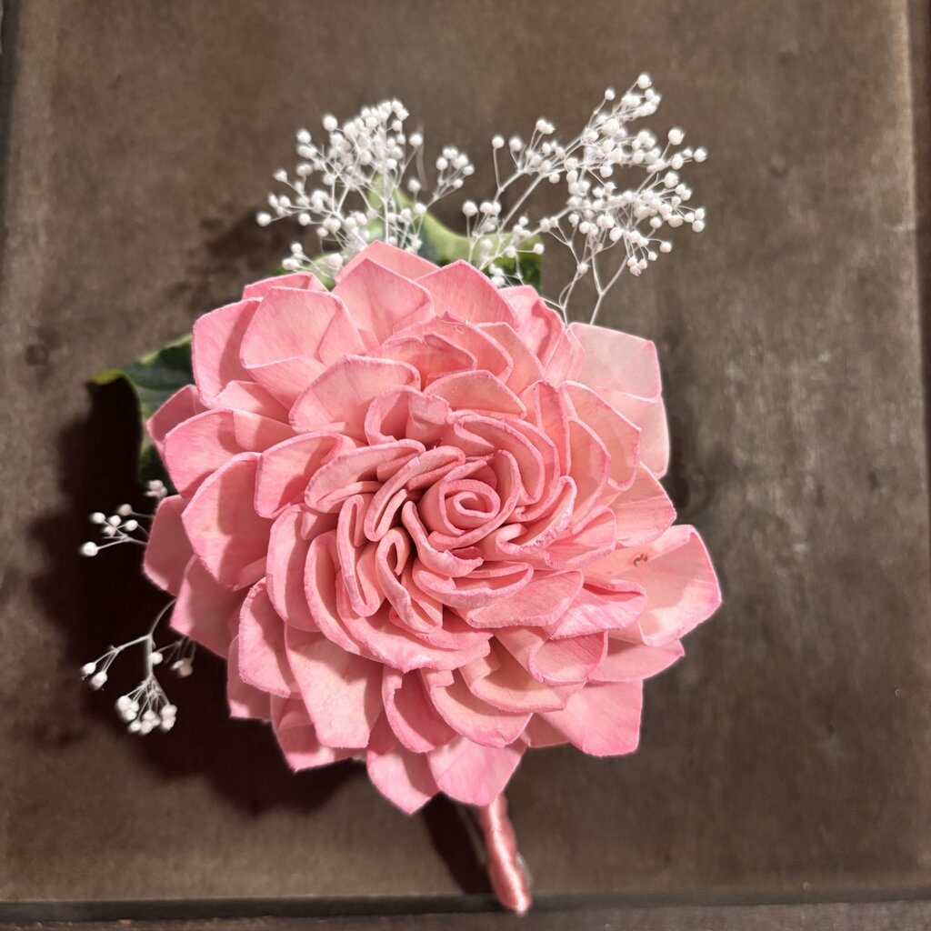Boutonniere with Pink Sola Wood Flowers