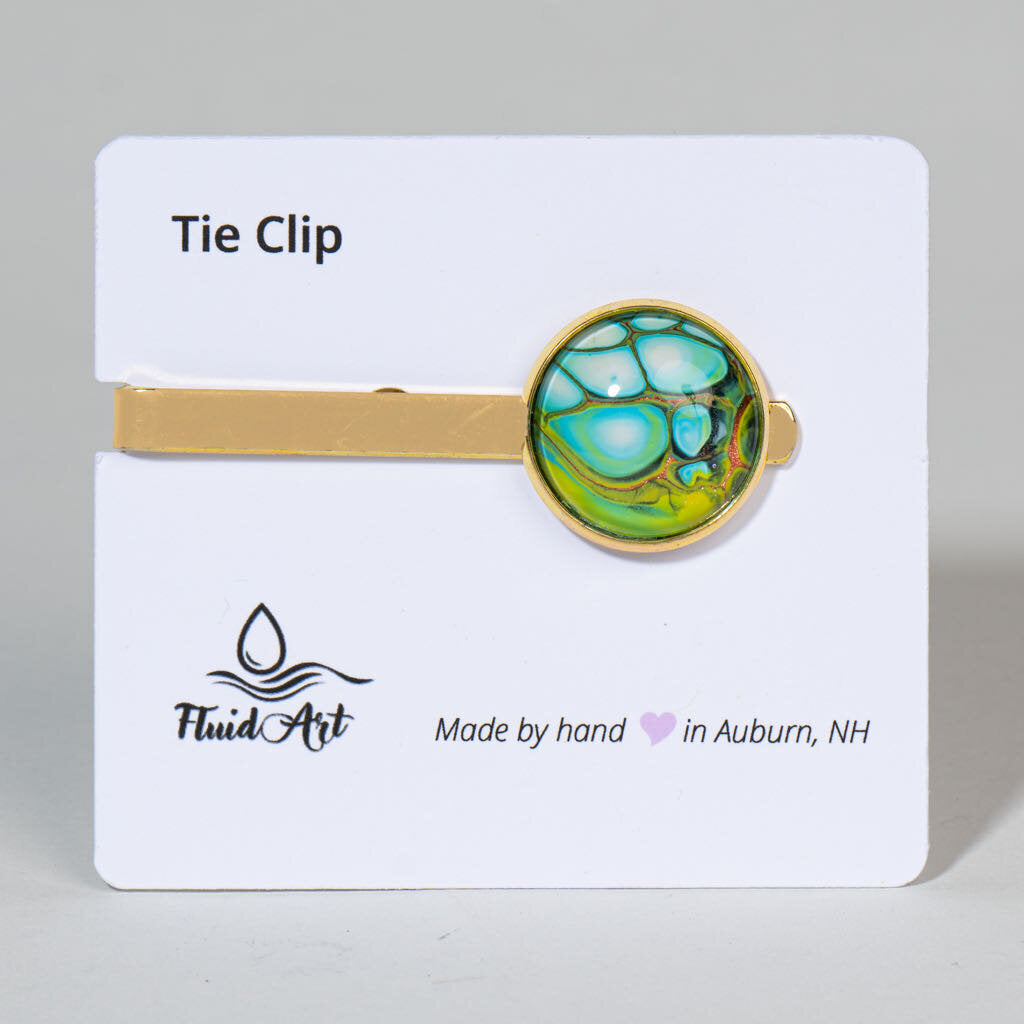 Tie Clip, Modern Statement, turquoise cells on gold
