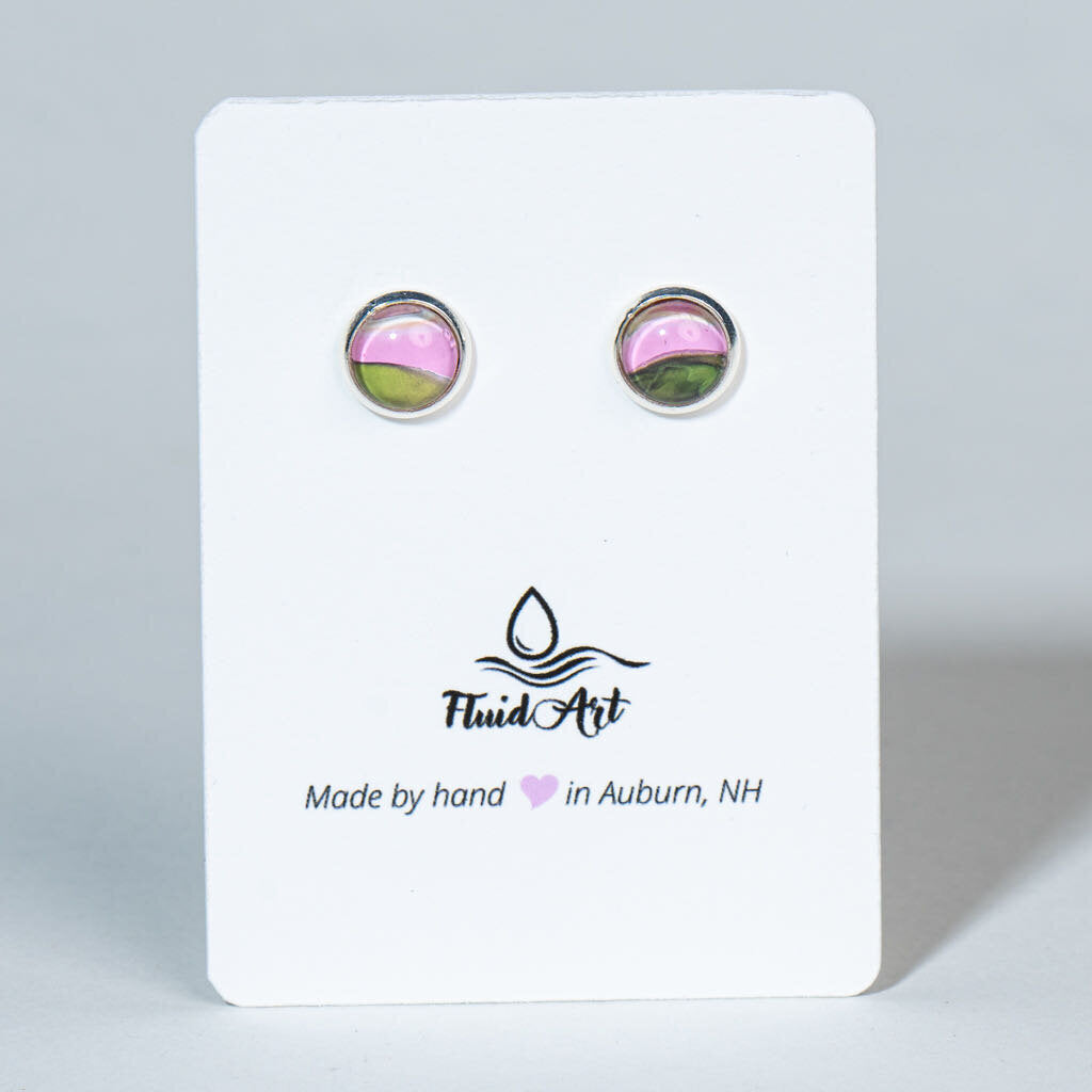 Petite Fluid Art Stud Earrings - Pink & Green