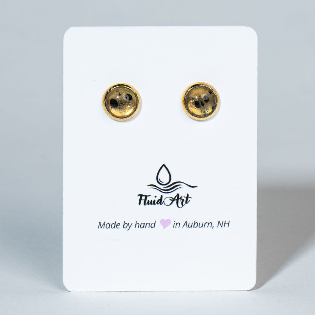 Petite Fluid Art Stud Earrings - gold & black on gold