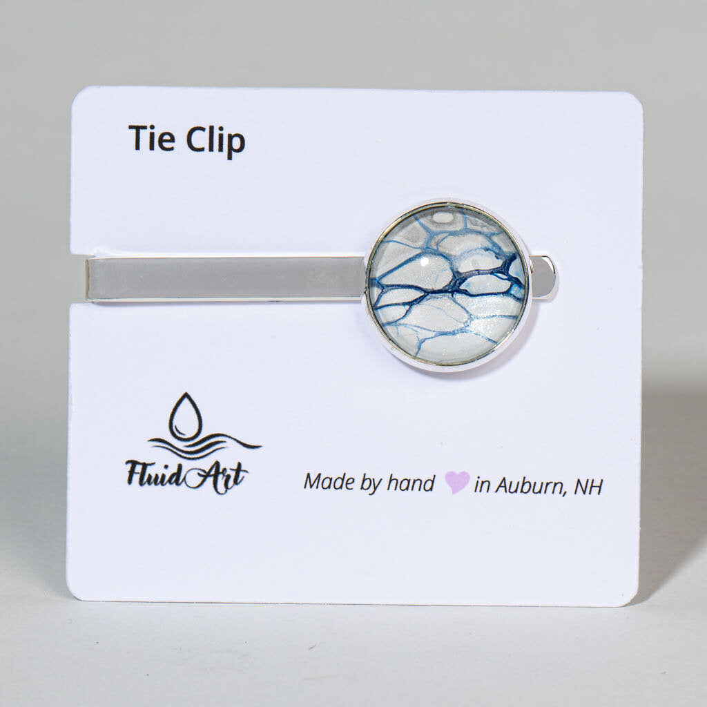 Tie Clip, Modern Statement, White cells surrounded by blue on silver