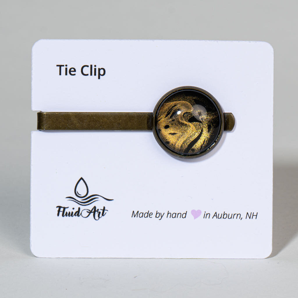 Tie Clip, Modern Statement, Gold swirls on black antique bronze metal