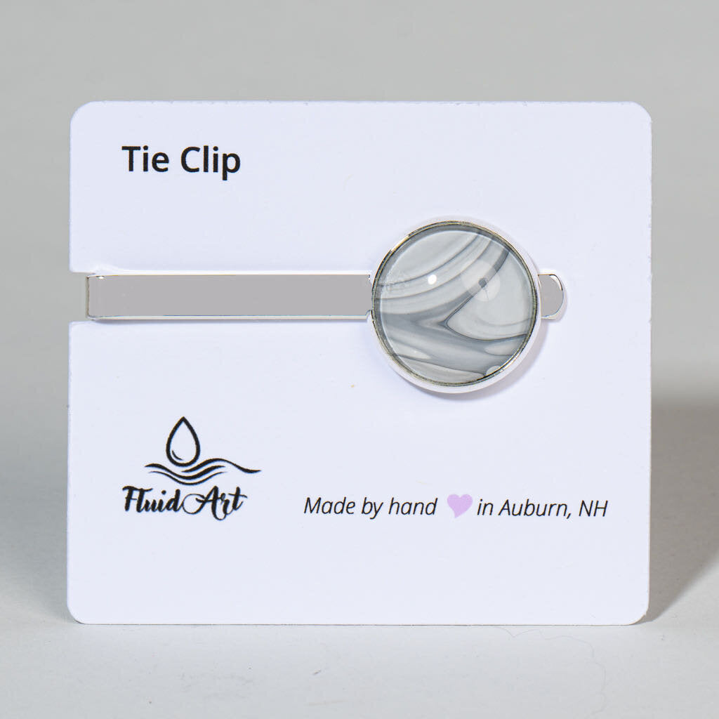 Tie Clip, Modern Statement, Grey and white on silver