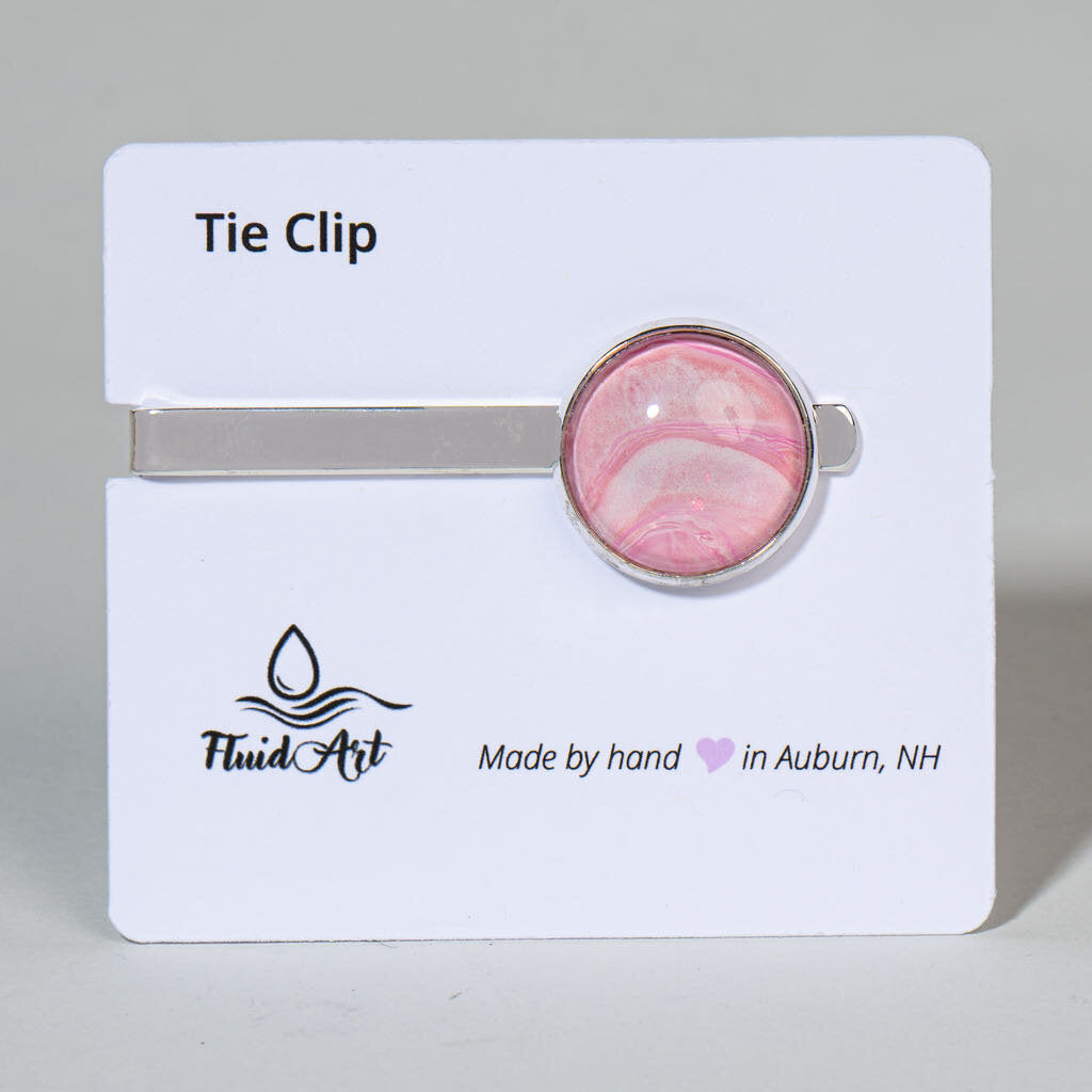 Tie Clip, Modern Statement, pink and white on silver