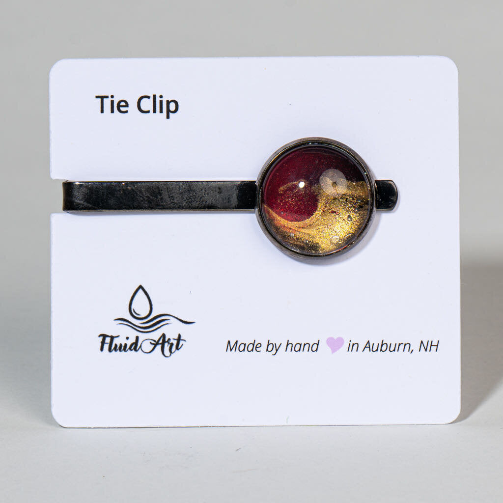 Tie Clip, Modern Statement, Burgundy and black with gold on gunmetal