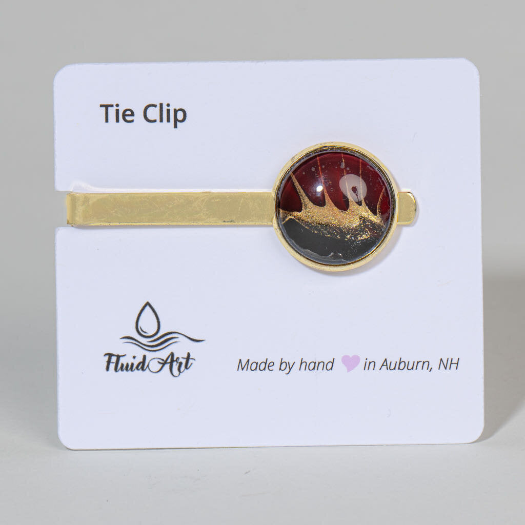Tie Clip, Modern Statement, Burgundy gold, white black on gold