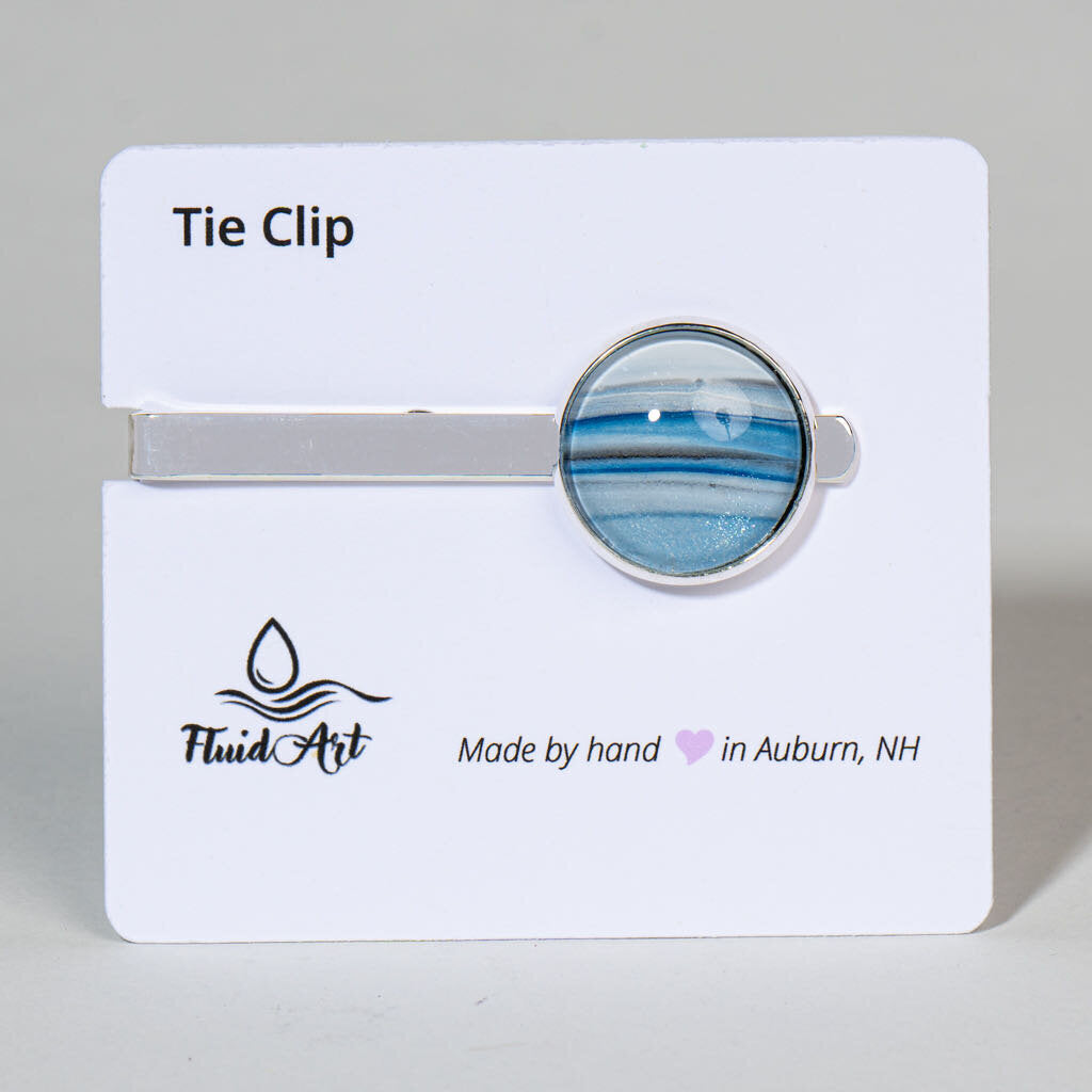 Tie Clip, Modern Statement, Blue and white stripes on silver