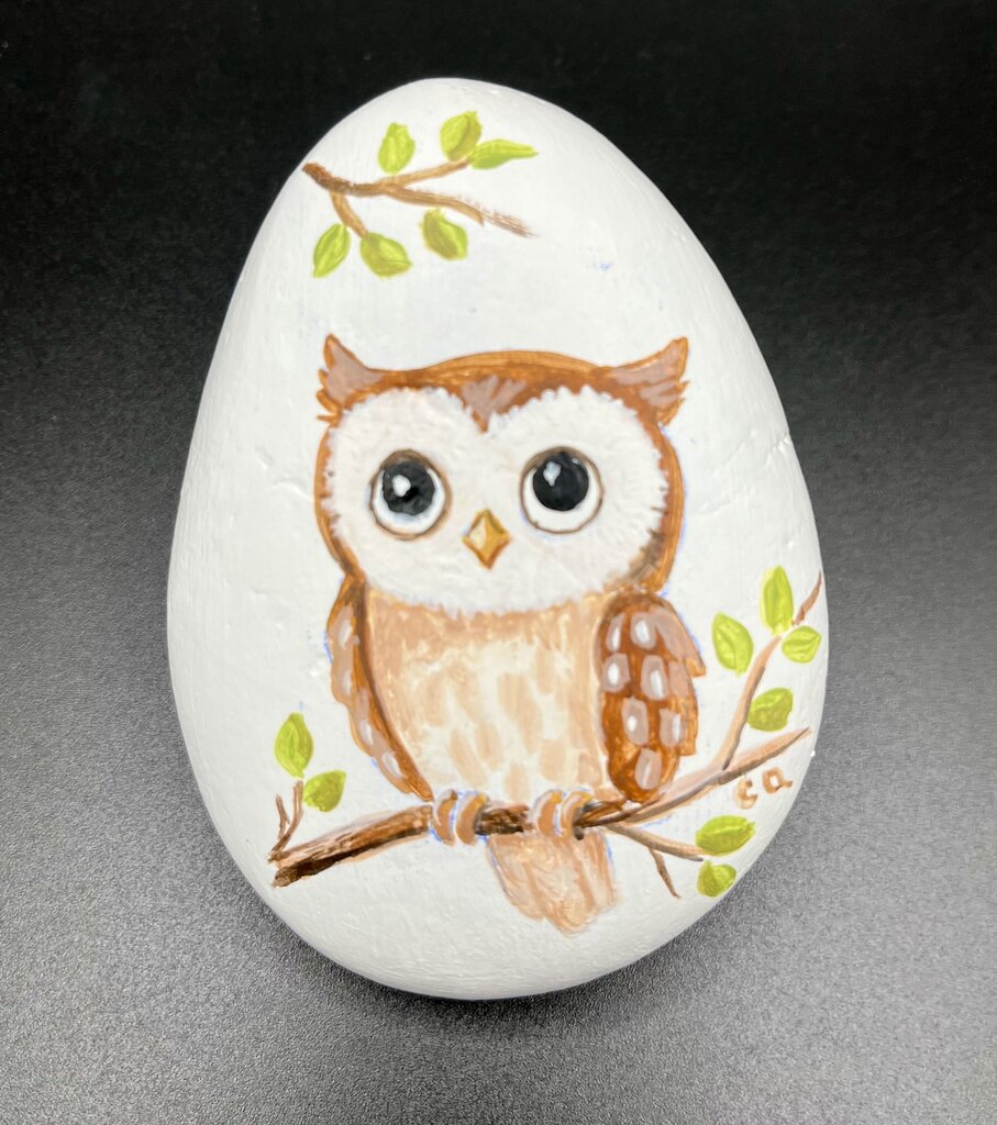 Rock lg white w/Owl