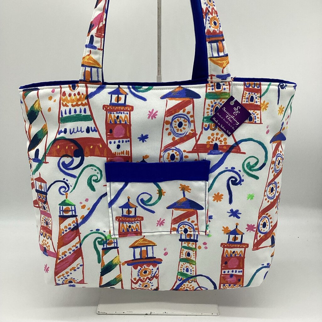 Lighthouse w/ Royal blue reversible tote bag