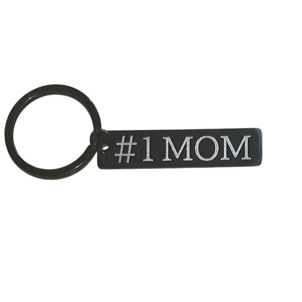 #1 Mom Black Metal Keychain