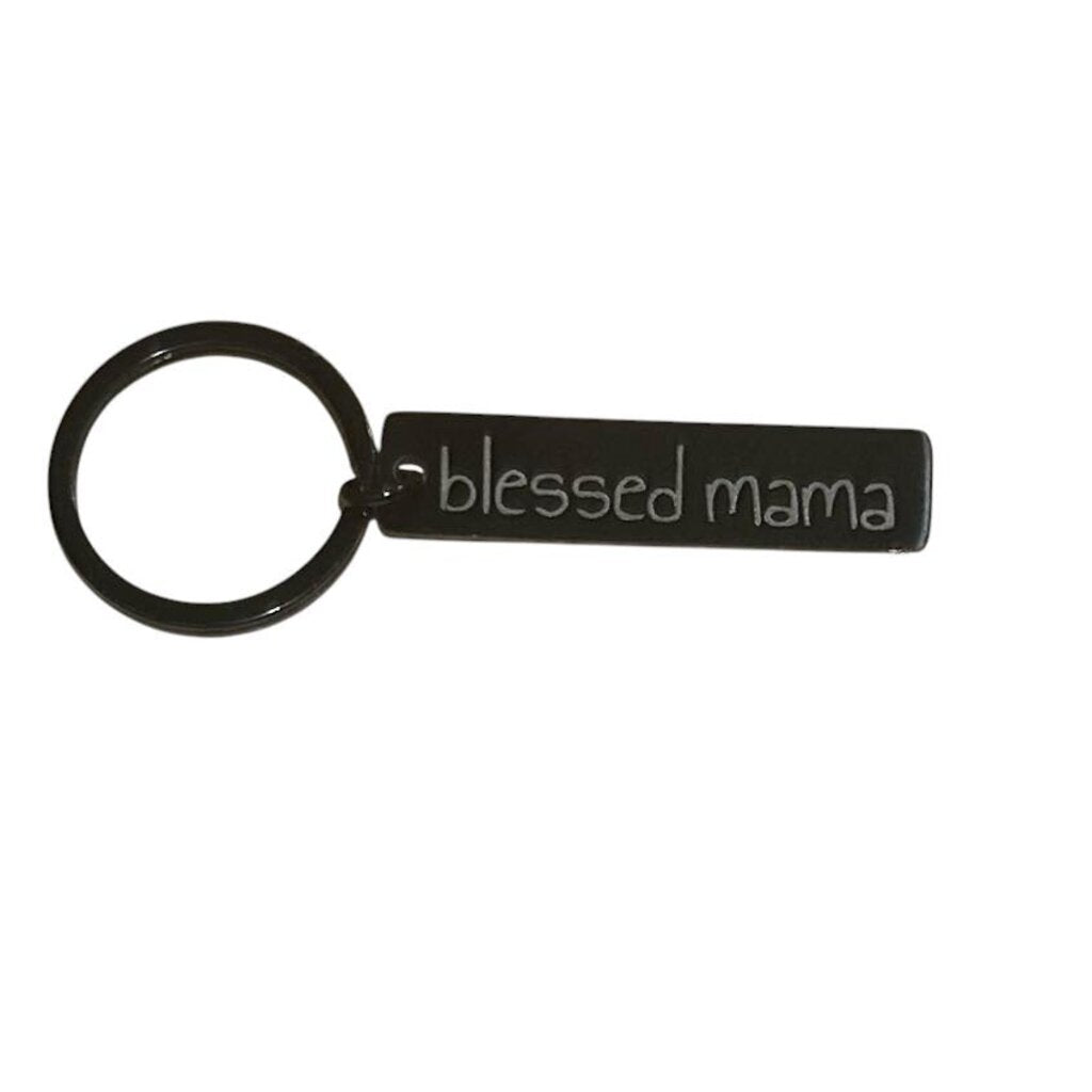 Blessed Mama Black Metal Keychain