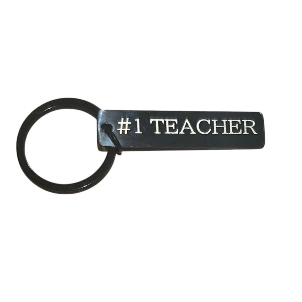 #1 Teacher Black Metal Keychain