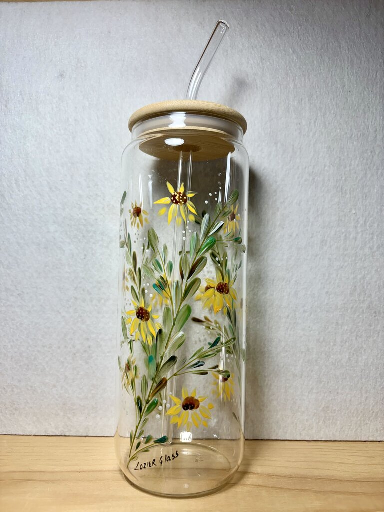 Fluted sipper with bamboo lid sunflower