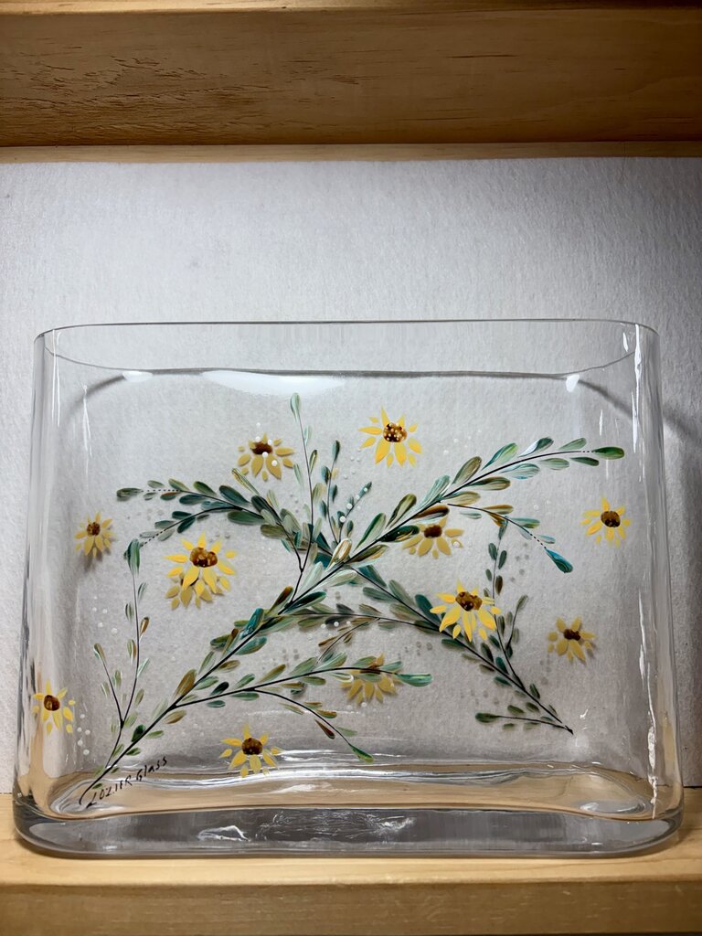 Rectangle vase 10x7.5x3"sunflower
