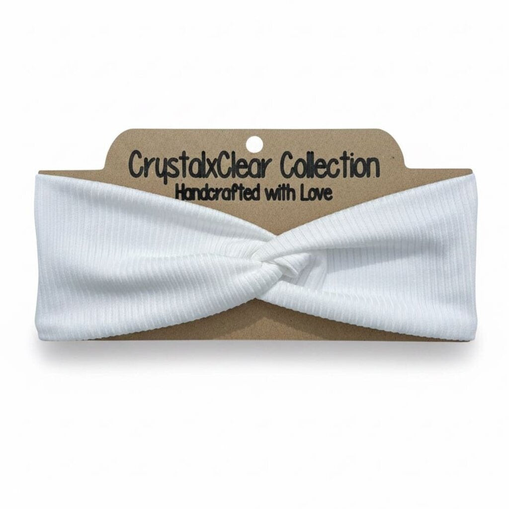 Ribbed Solid White Soft Stretch Twist Knot Headband