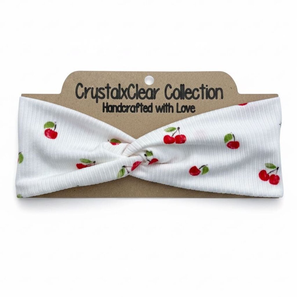 Ribbed White Cherry Soft Stretch Twist Knot Headband