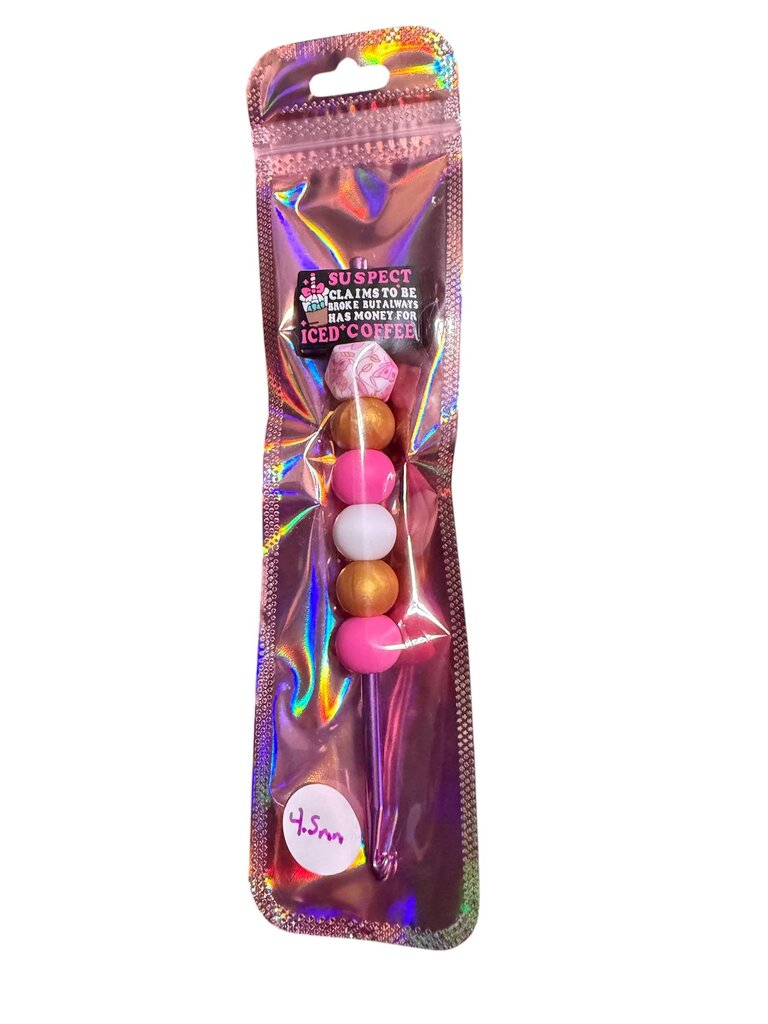 Ergonomic beaded crochet hook 4.5mm "suspect has money for ice coffee"