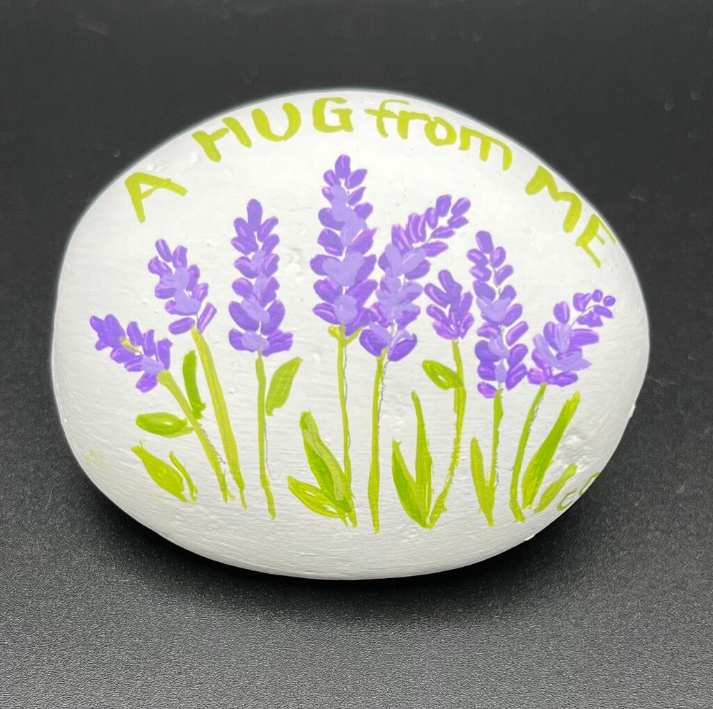 Rock sm wh lavender "A Hug from Me"