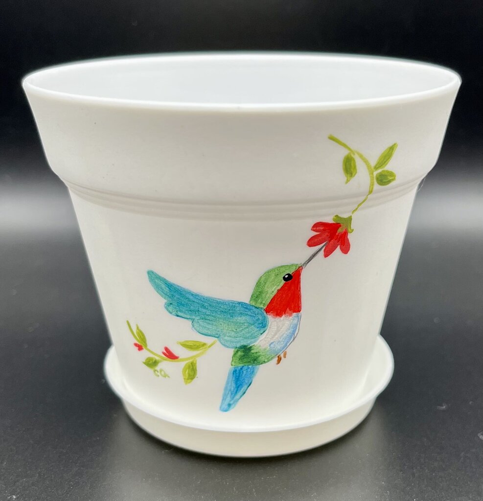 Small wh pot w/hummingbird