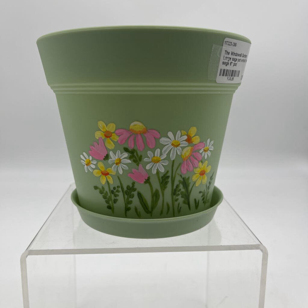 Large sage pot w/multi flowers