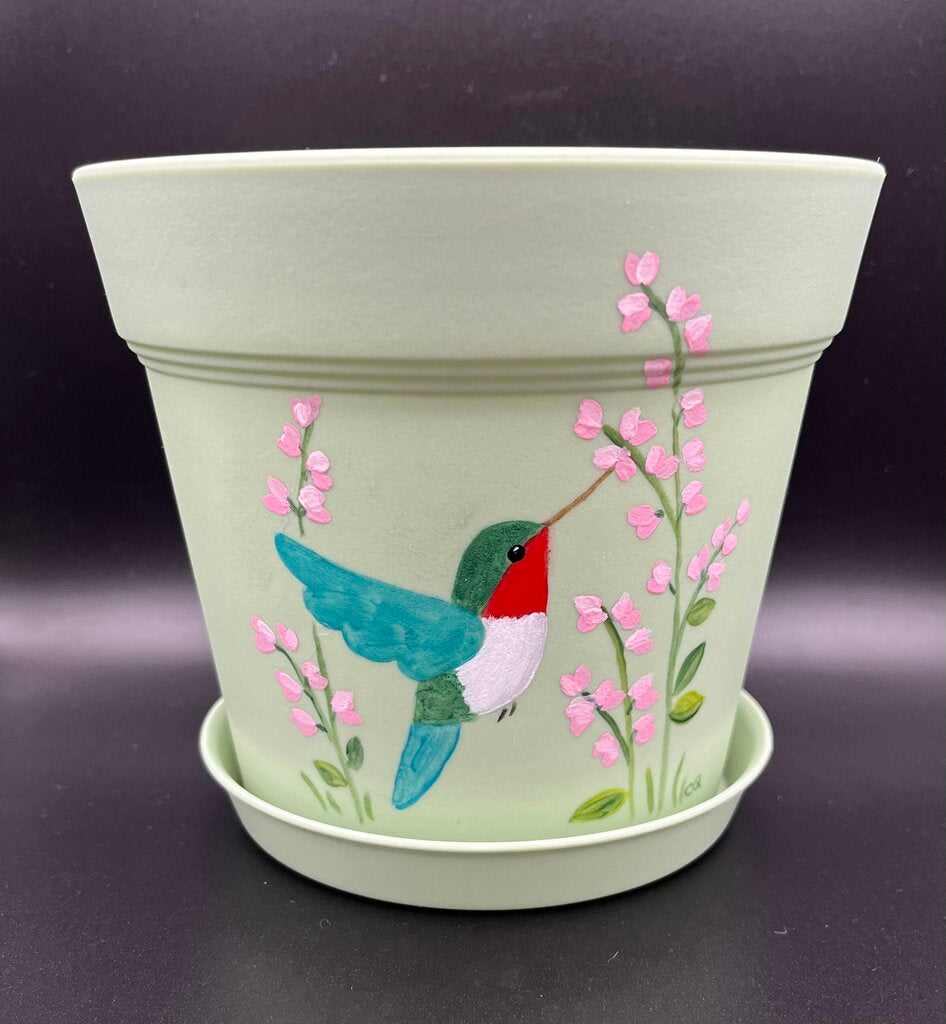Large sage pot w/hummingbird