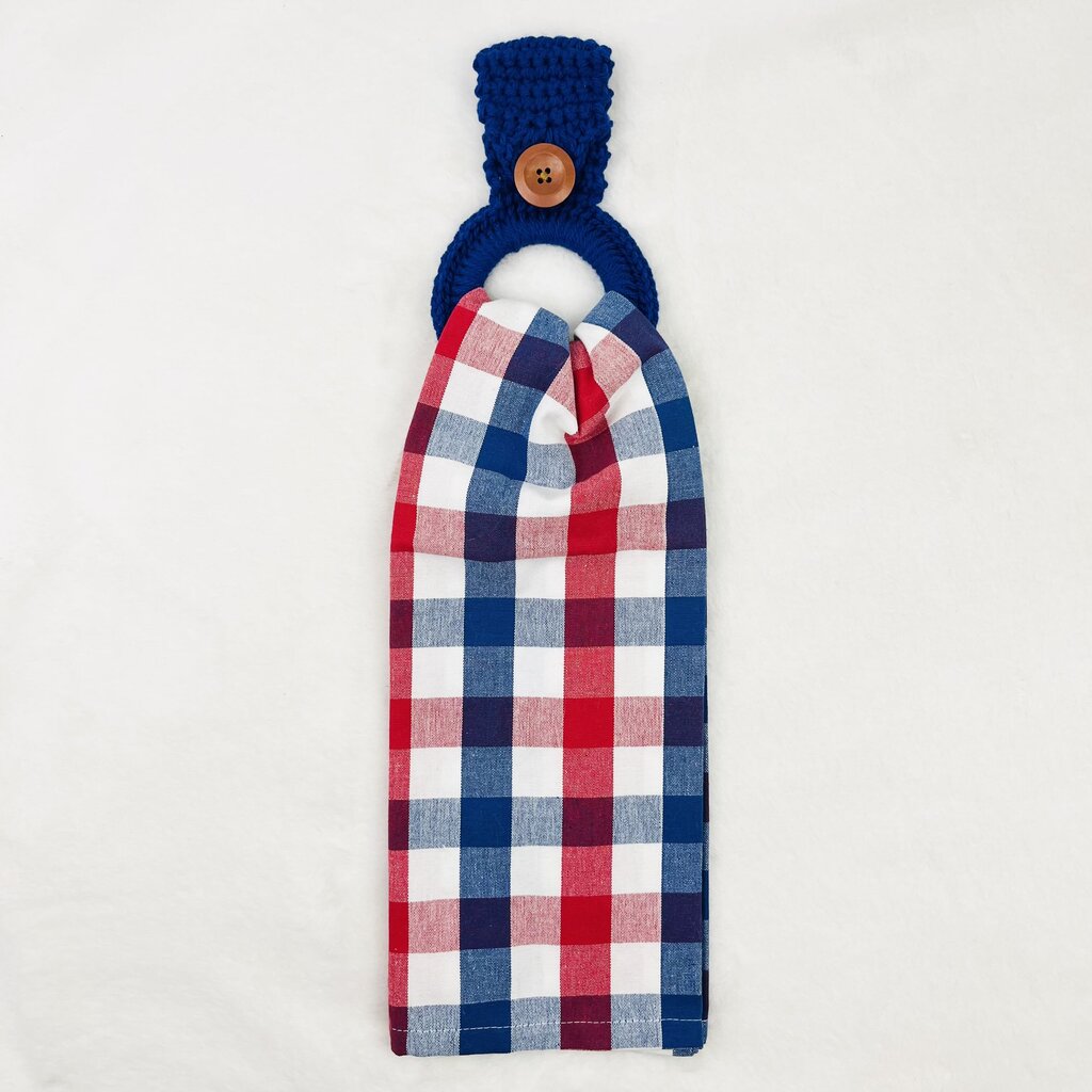 Hanging Towel Set - Americana Plaid with Blue Towel Holder
