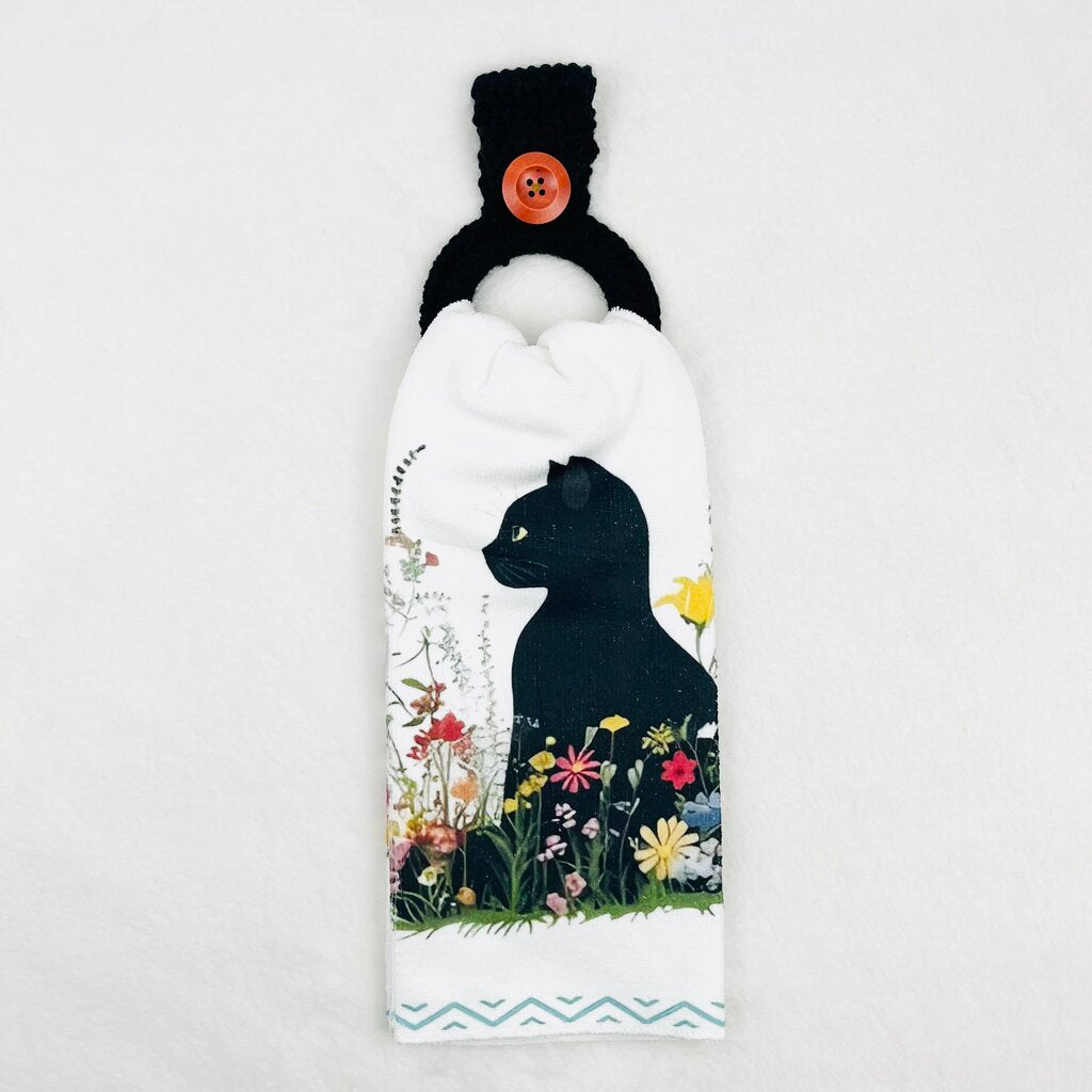 Hanging Towel Set - Black Cat with Flowers #5