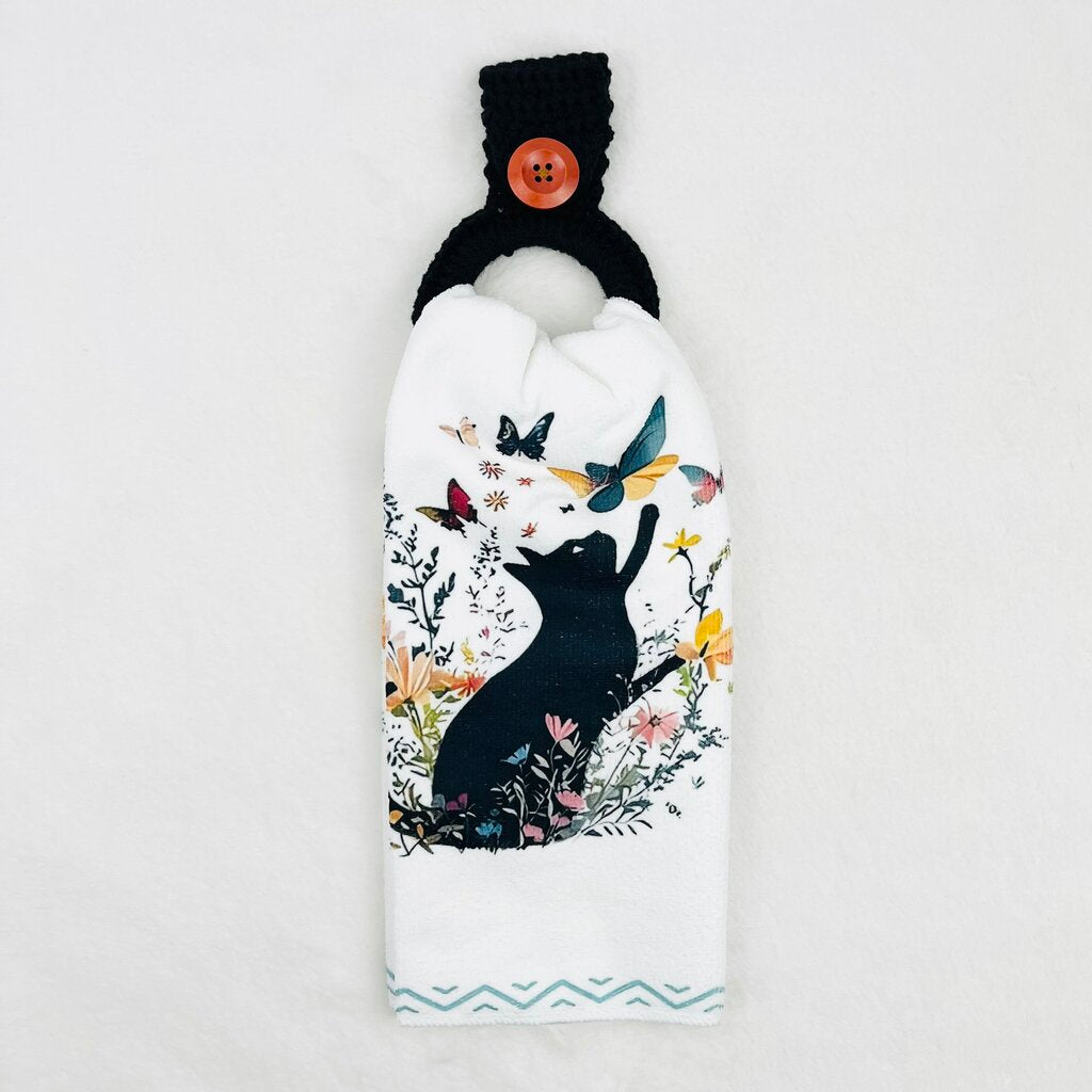 Hanging Towel Set - Black Cat with Flowers #6