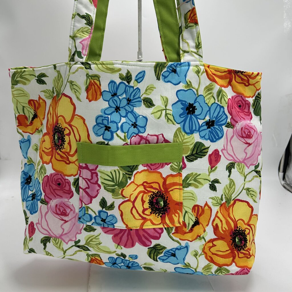 Bright Floral with Lime Green Tote Bag
