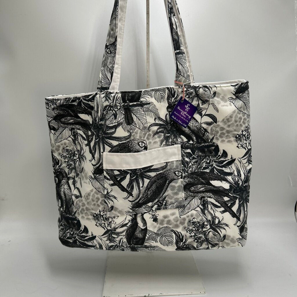 Black & White Tropical w/ white tote bag
