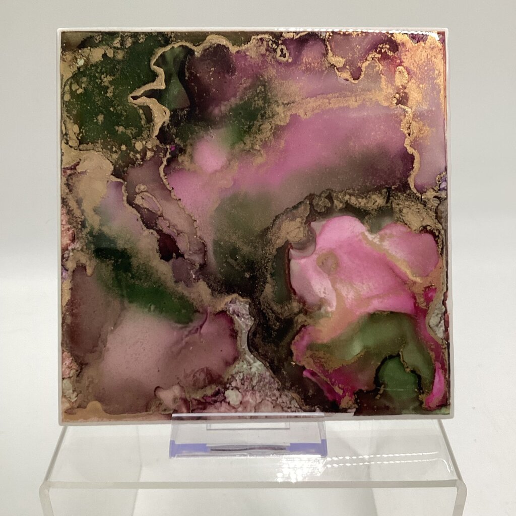 6x6 Ceramic TIle- Grn/Purp/Gold Abstract