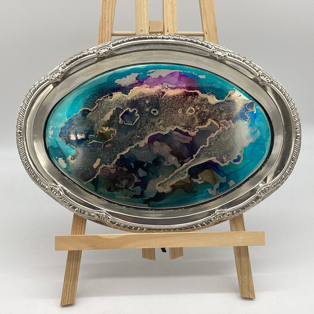 8.5x12 Silver Tray- Blues/Purples