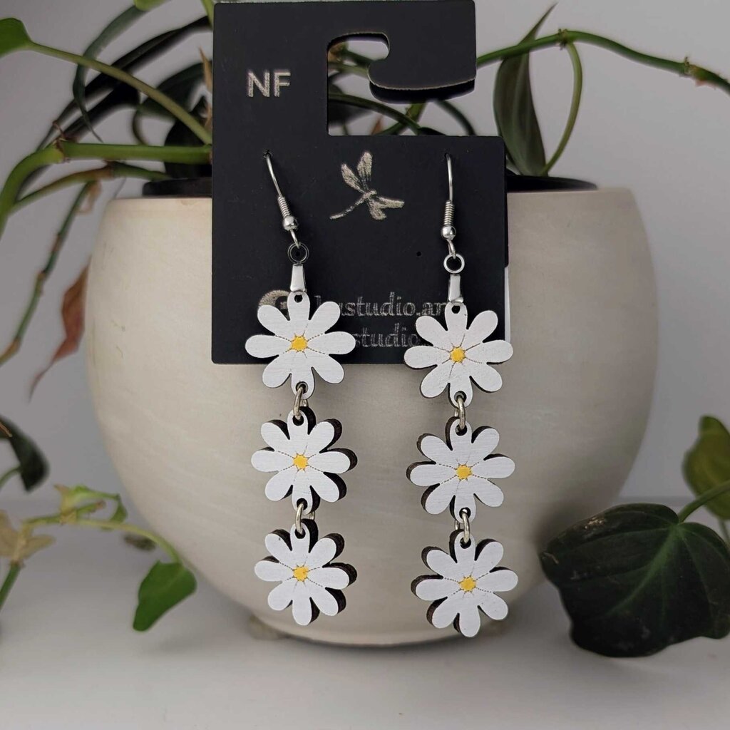 Three Daisies 3" Earrings
