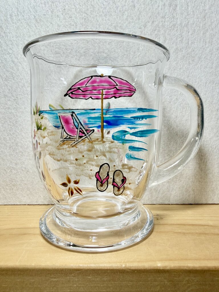 Beach scene mug pinks