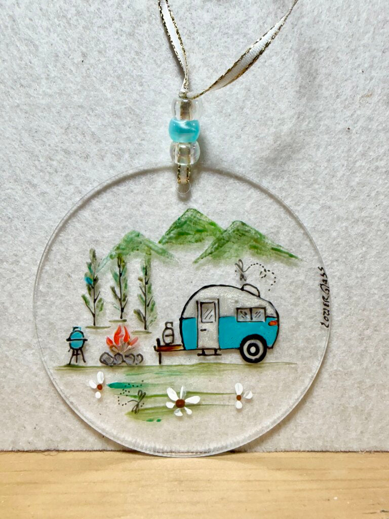 Camping acrylic sun catcher/ornament blues
