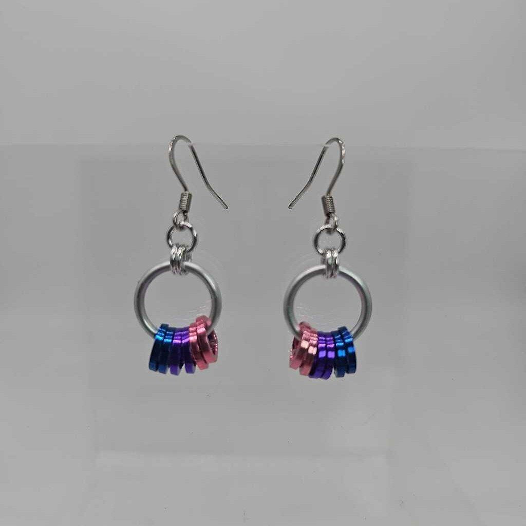 Silver , Pink, Purple, Blue Bisexual Minimalist Earrings Surgical Steel Ear Wires