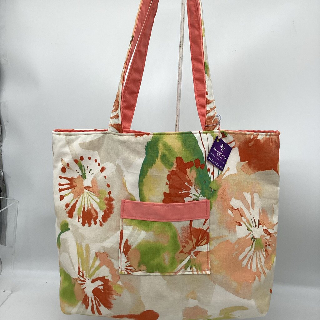 Peach & lime watercolor reversible tote bag w/peach