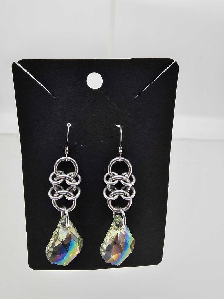Silver aluminum and white crystal earrings surgical steel ear wires