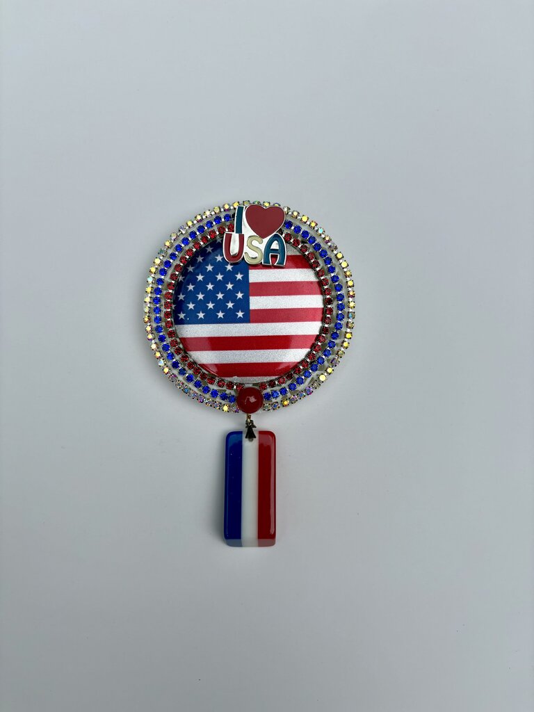 3x3 PATRIOTIC MAGNET- FLAG I LOVE USA VTG JEWELRY & RHINESTONES