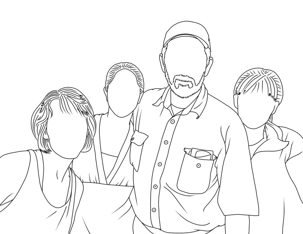 3-4 People Custom Outline Portrait