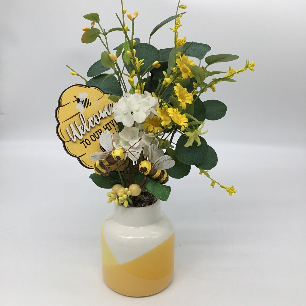 Welcome Hive Yellow/White Vase Floral Arrangement