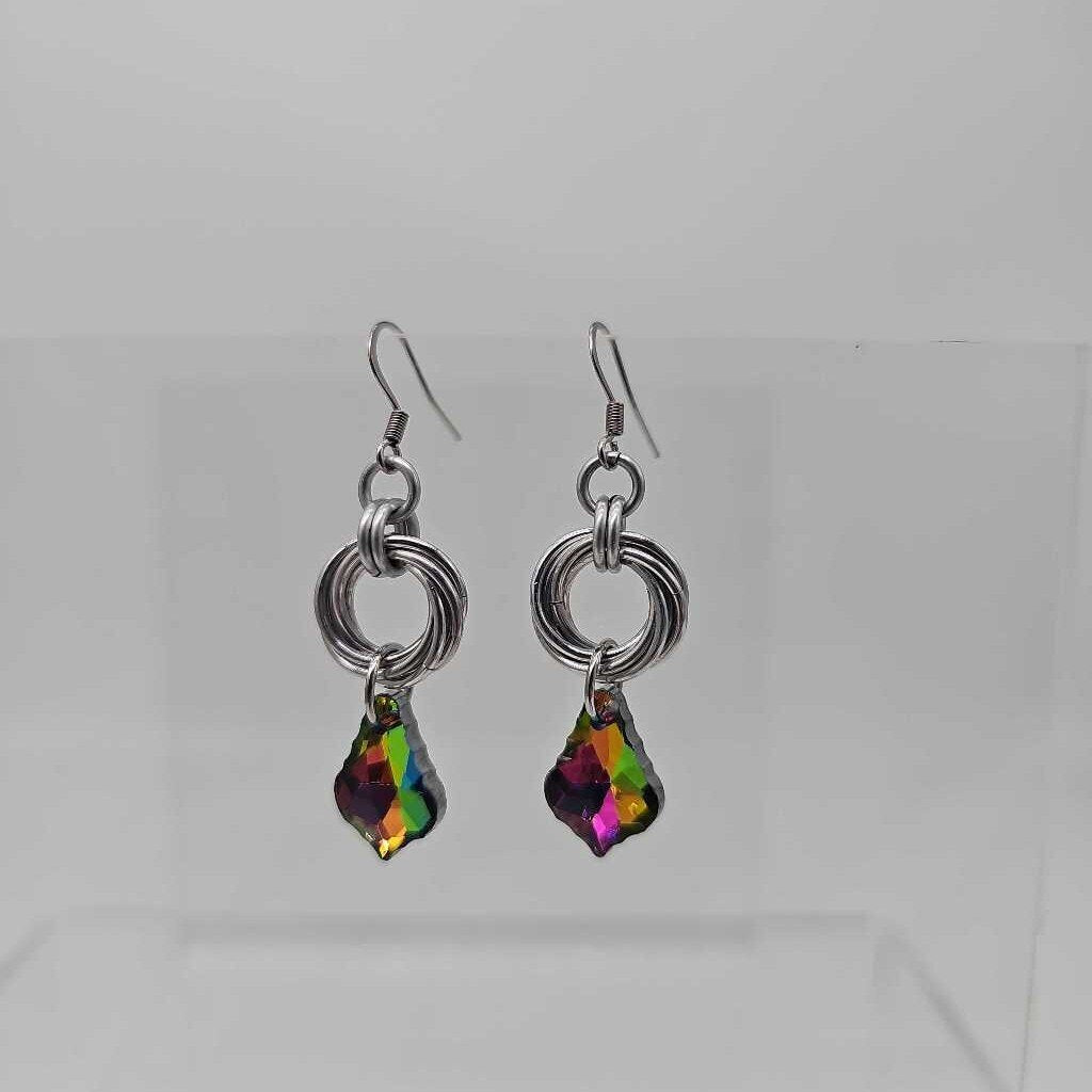 Silver Mobius and Electra Crystal Earrings, Surgical Steel Ear Wires