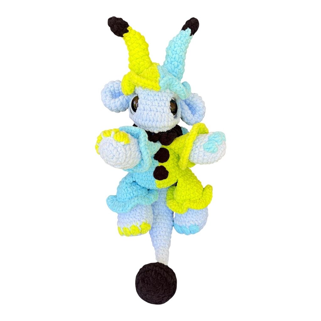 Crocheted jester dragon plushie
