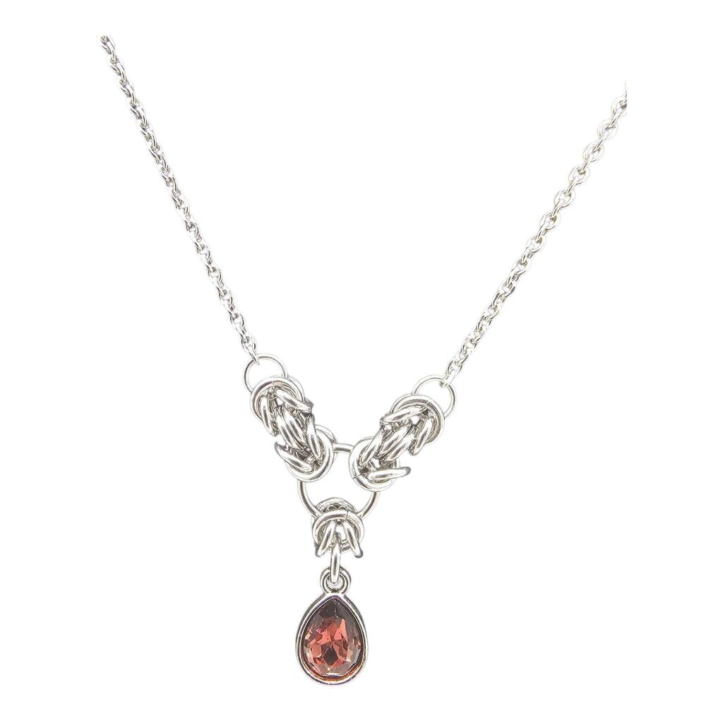 Dark Red Crystal Stainless Steel Byzantine "January" Necklace 16-18 inches long