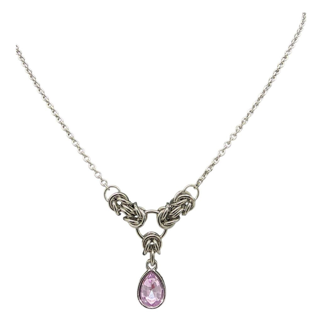 Light Purple Crystal Stainless Steel Byzantine "June" Necklace 16-18 inches long