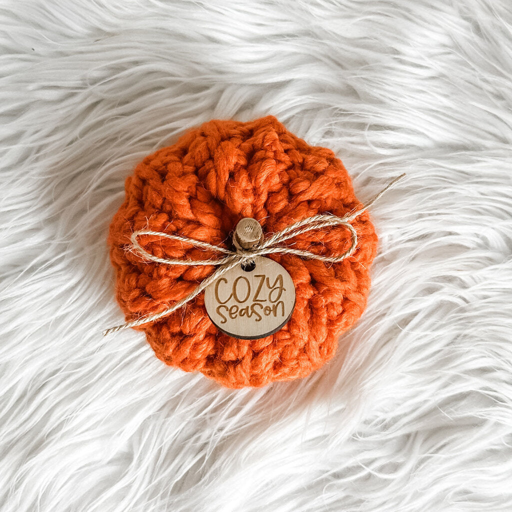Crochet Pumpkin with Cozy Season Pumpkin Charm in Pumpkin